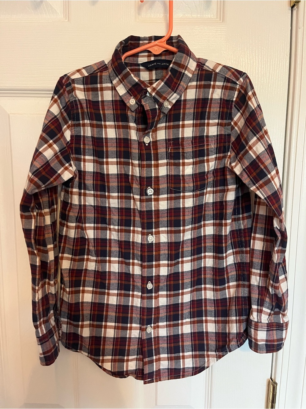 Janie and Jack Boys Burgundy, Navy and Cream Plaid Button-Up Shirt